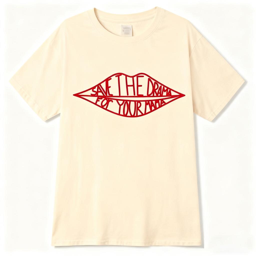Unisexs Summer Tshirt Save The Drama For Your Mama Lips Print Casual Short Sleeve Tee Streetwear Hip Hop Top 100 Cotton Loose