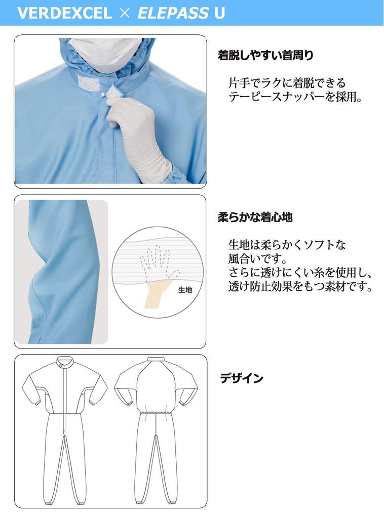 Verdexel Elepas U Clean Clean 3D Full Leg 4L [Midori Anzen] Wear, Jumpsuit, Unisex, Cutting, Opening, VEYS120B, Blue,
