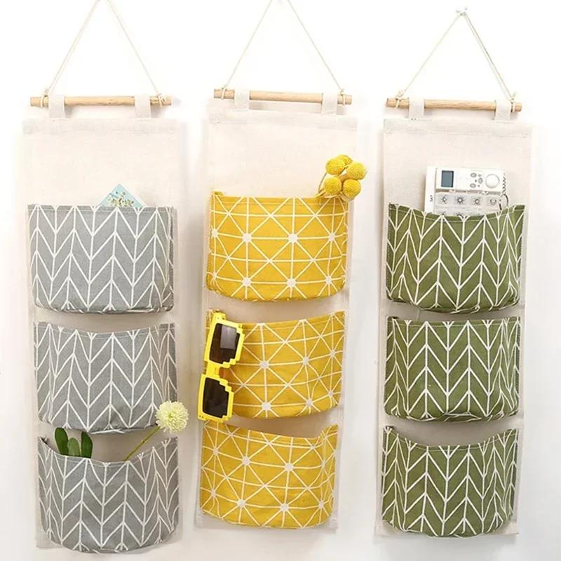 Trzy Kieszenie Wisząca Torba do Przechowywania na Ścianę Gospodarstwo Domowe Sypialnia Salon Kuchnia Bawełniana Lniana Torba do Przechowywania