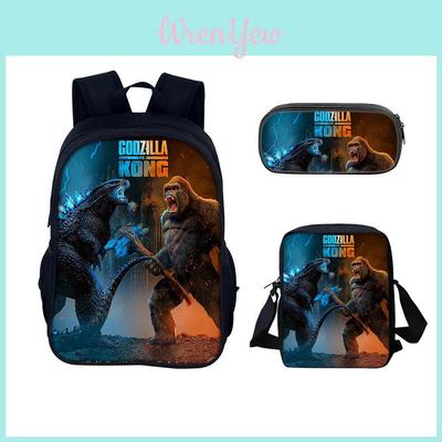 Godzilla 3piece School Bag Set With Durable Nylon For Students And Commuters