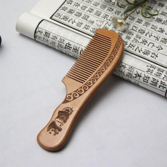 Fashion Engraved Peach Wood Healthy Massage Anti-Static Comb Hair Care Tool