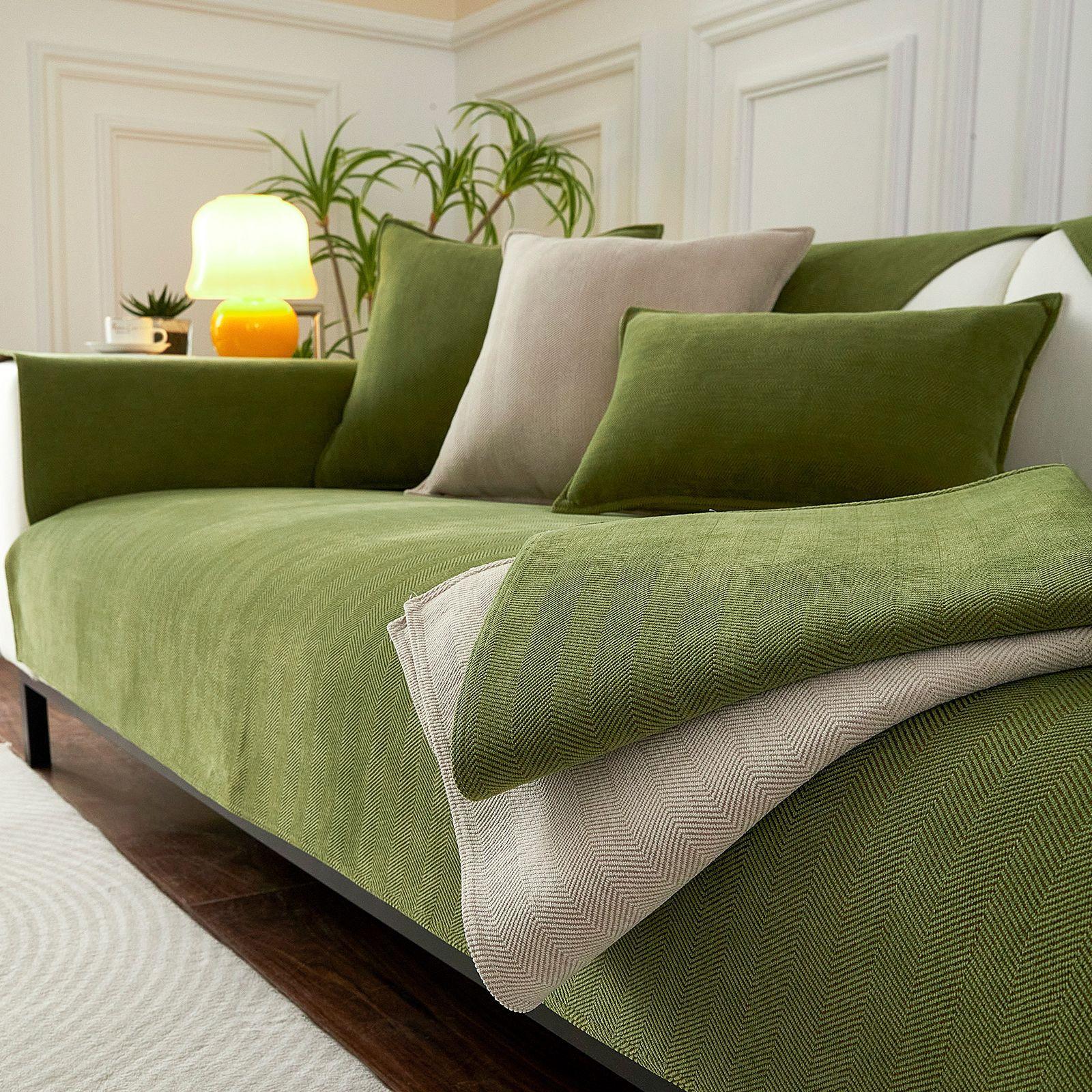 

Универсальный чехол для дивана, полотенце, ткань синель, сплошной цвет, подушка для дивана для гостиной, нескользящая подушка для дивана, подлокотник, чехол на спинку 70x180cm 1pc зелёный