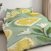 Pillowcase Quilt Cover 3-Piece Bedding Light Green Background Lemon Slices Flower Green Leaf Pattern,Washable,Durable