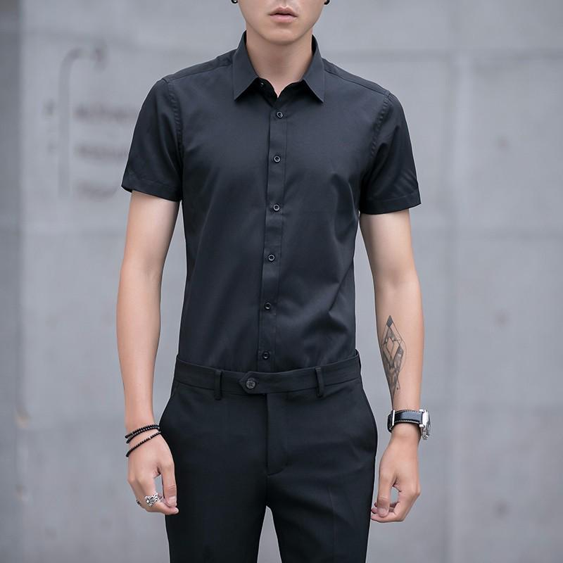 Iron-Free Slim Fit Men's White Short Sleeve Business Shirt - Anti-Wrinkle Professional Autumn Wear