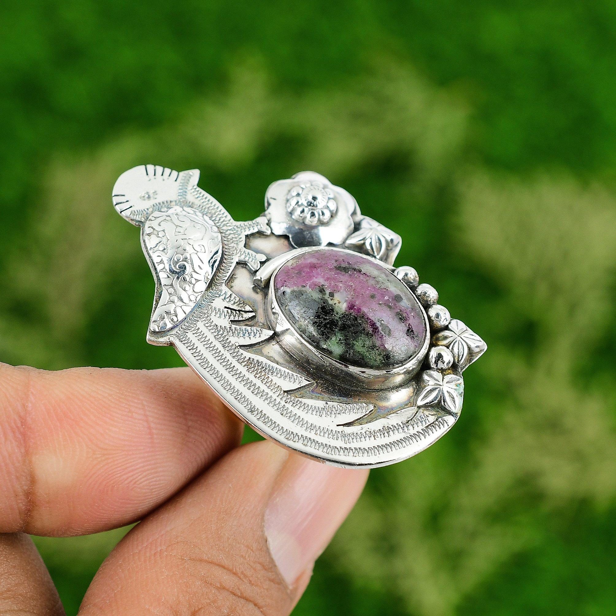 

Gift For Women Stackable Bird Adjustable Ring 925 Silver Natural Ruby Zoisite Adjustable