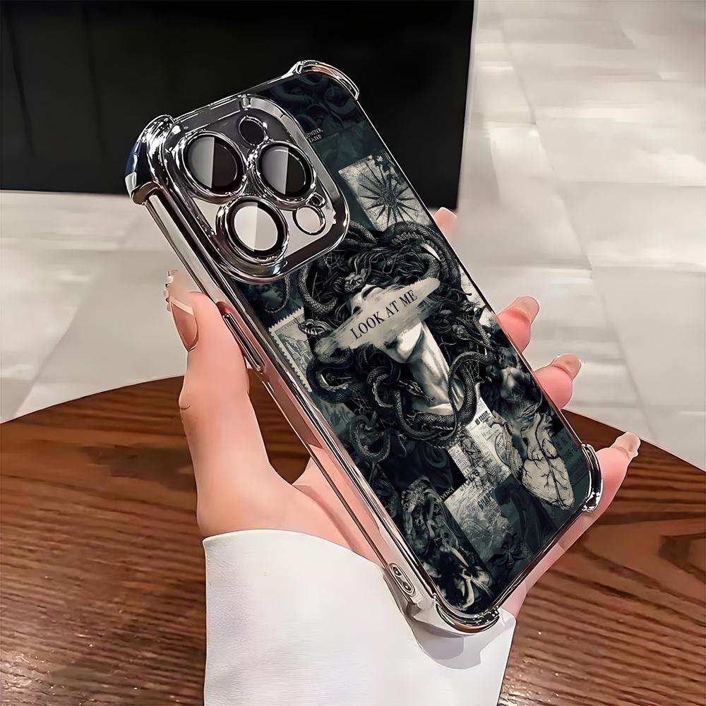 

Medusa Petrochemical Electroplate AntiDrop Clear Phone Case For iPhone 16 Pro Max 15 14 Plus 13 12 11 17 Air 16E Clear Cover iPhone 11
