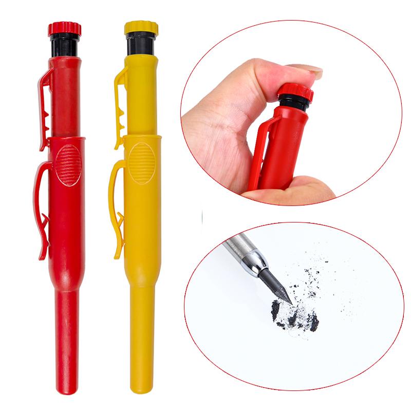 Mechanical Solid Carpenter Pencil Set with Cap Carpenter Scribing Deep Mouth Marking Tool with Built-In Sharpener Marking Pencil