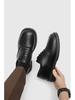 Men's Black Genuine Leather Derby Shoes - High-End, Round Toe, Formal/Casual, French/Japanese-Inspired.