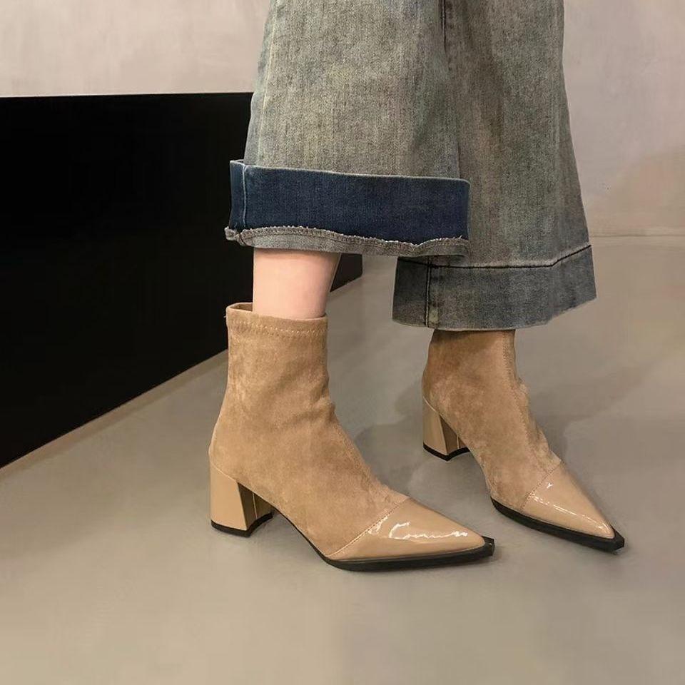 Versatile and thin, thin boots fashion pointed short boots trend increases, short tube thick heel European fashion 