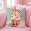 Cute Pig Summer Surprise  Cushion Cover Linen Pillowcase Cover Soft Decor for Sofa Home Room