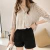 Women Shirt Striped Print V-neck 3/4 Sleeves V Neck Elegant Summer Women Working Clothes Streetwear