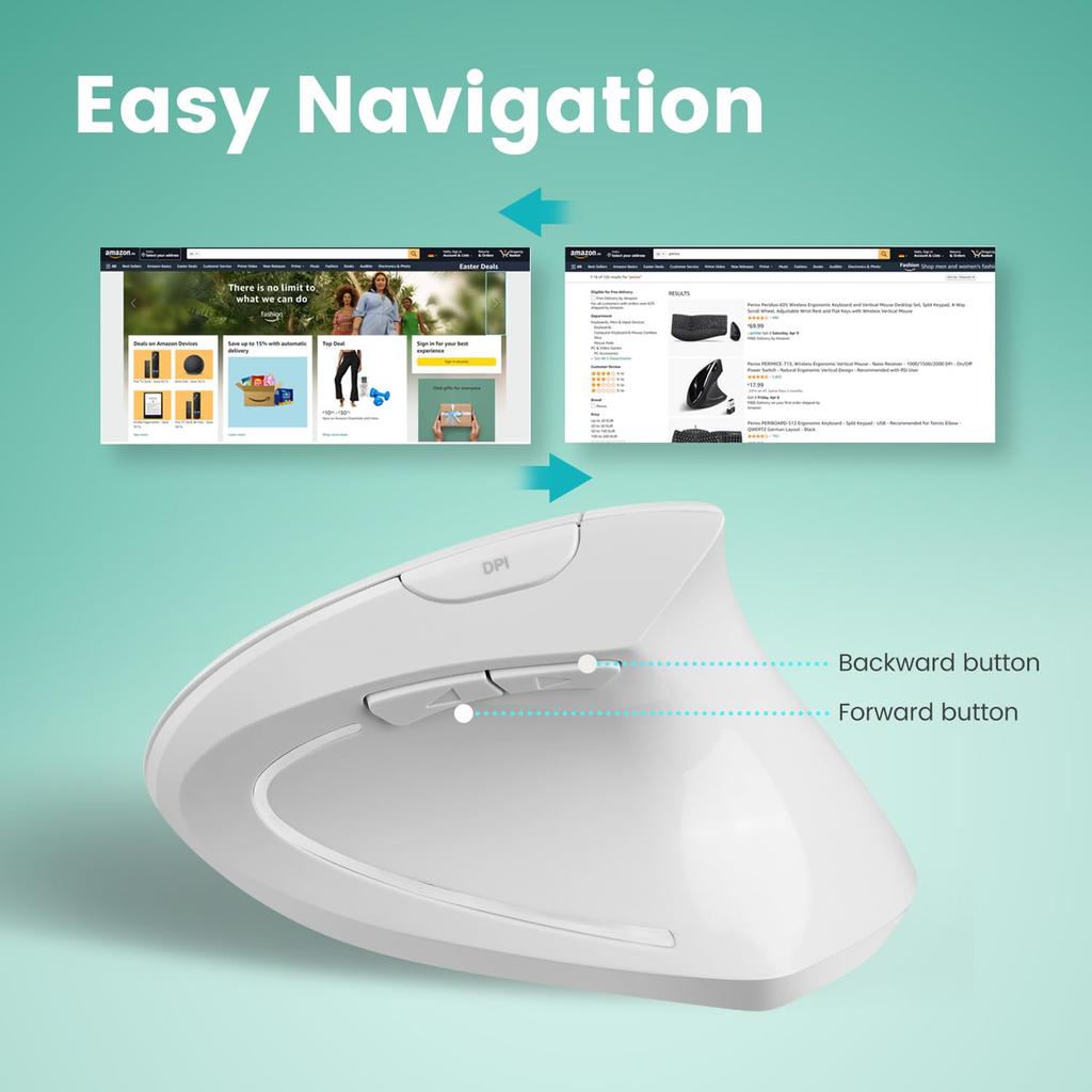 Perixx Ergonomic Mouse 3 Simultaneous Connection Bluetooth Wireless White PERIMICE-813W Multi-device 2.4G (Multi-device)