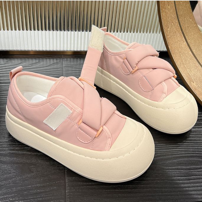 Spring and autumn cream little white women's shoes spring chic niche big head board shoes platform bread shoes