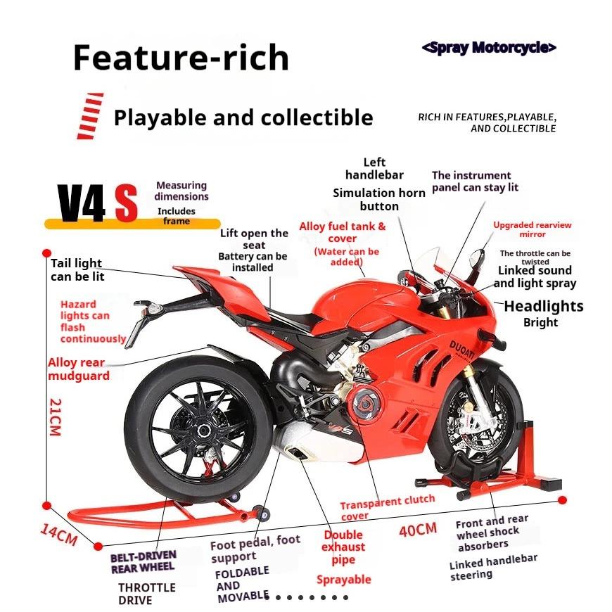 1/6 Ducati V4SP2 Rennmotorrad Legierung Druckgussmodell Dynamischer Kupplungsornament Spielzeug für Jungen Geburtstagsgeschenk für Freunde