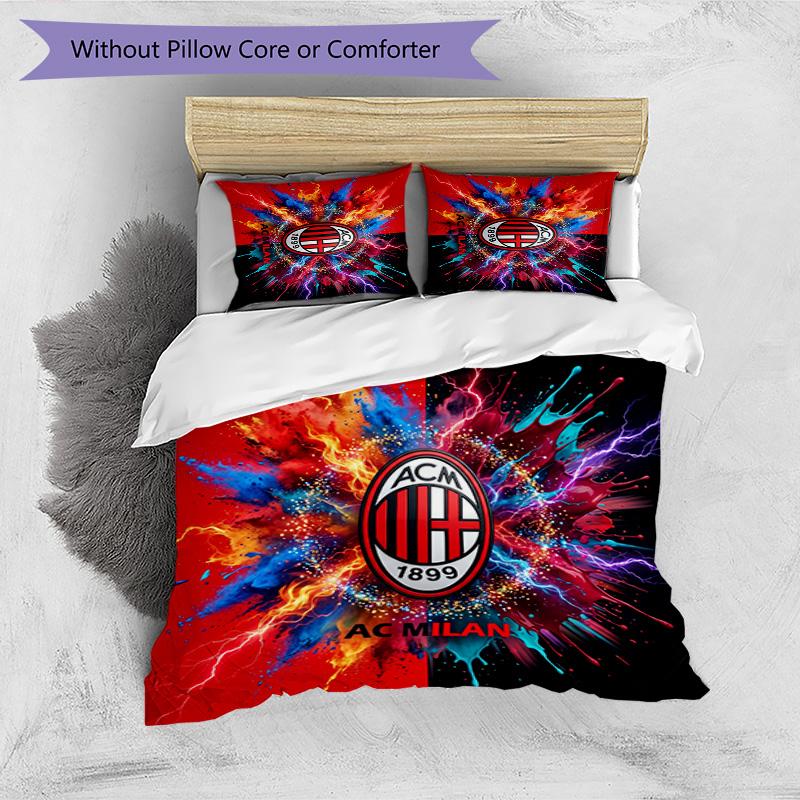 Set Lenzuola Stampa AC Milan 3 Pezzi Morbido Delicato sulla Pelle Lavabile Copripiumino e Federe Set Stagione Unica Camera da Letto