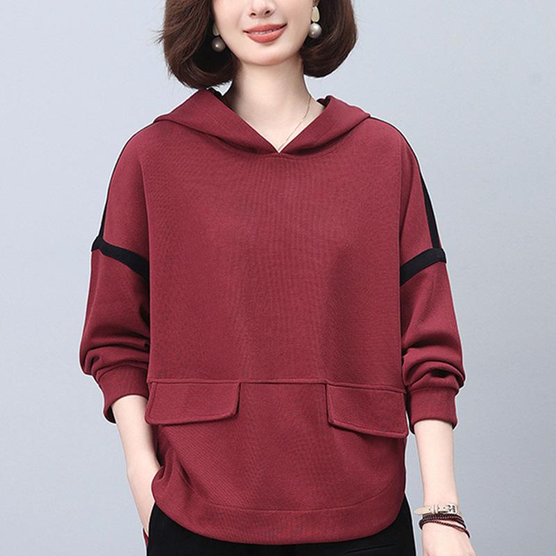 Women's Stylish 2024 Spring/Autumn Age-Reducing Loose Hoodie for Middle-Aged and Petite Fashion
