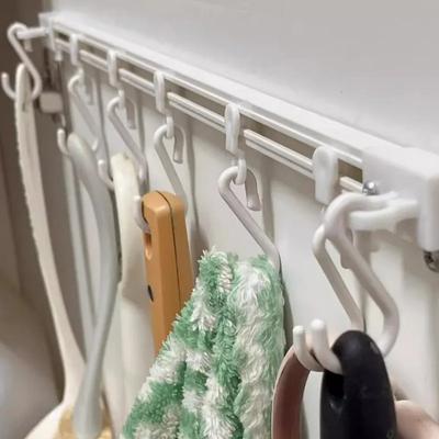New Sliding Rail Hook Kitchen Storage Artifact Door Rear Adhesive Hook Row Hook No Drilling One Row Hanging Rack Hanging Rod Continuous Row Sliding