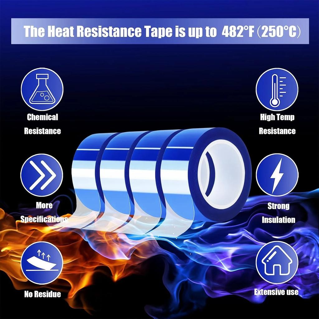 4 Rolls Blue Heat Tape, High Temperature Heat Resistant Tape Heat Transfer Tape for Heat Sublimation Press Vinyl, No Residue