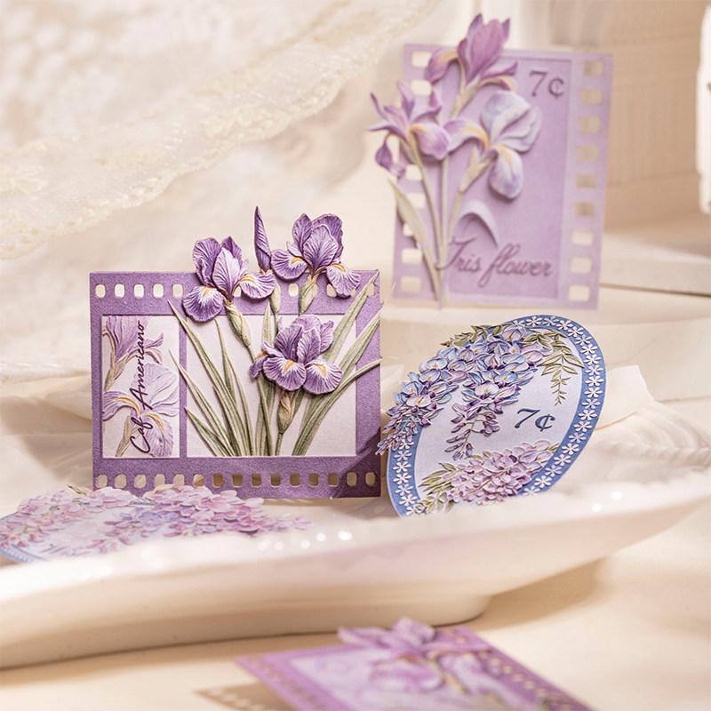 3D Ukiyo-e Floral Embossed Stickers: Retro Artistic Collage Materials for Journals