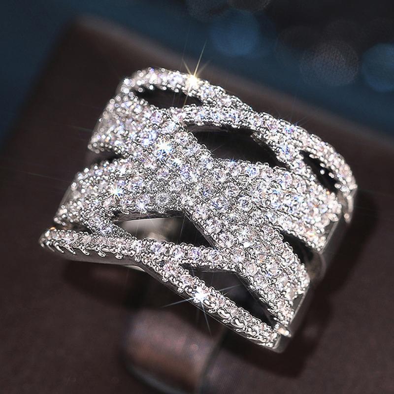 Huitan Luxury CopperColor Cross Rings for Women Sparkling Zirconia Finger Accessories for Daily Party Female Trendy Jewelry