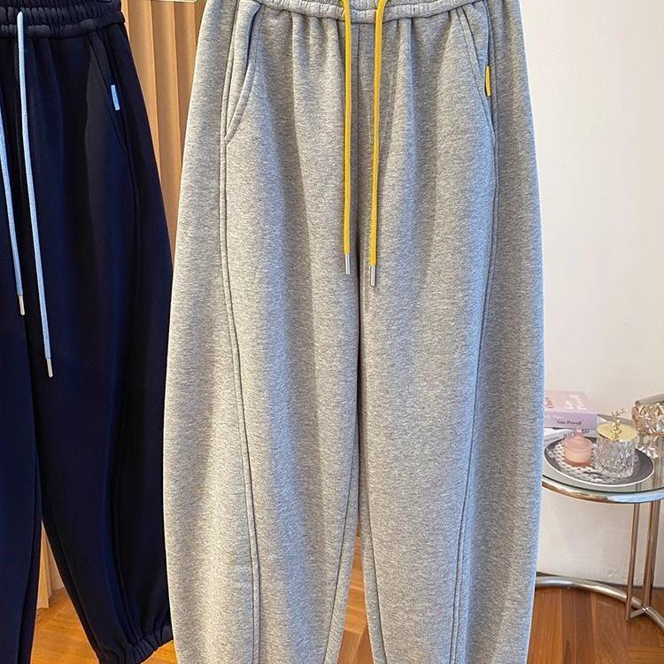 Women's Plus Size Fleece-Lined Harem Sweatpants – Autumn/Winter Style, Loose Fit, Nine-Point Cuffed.