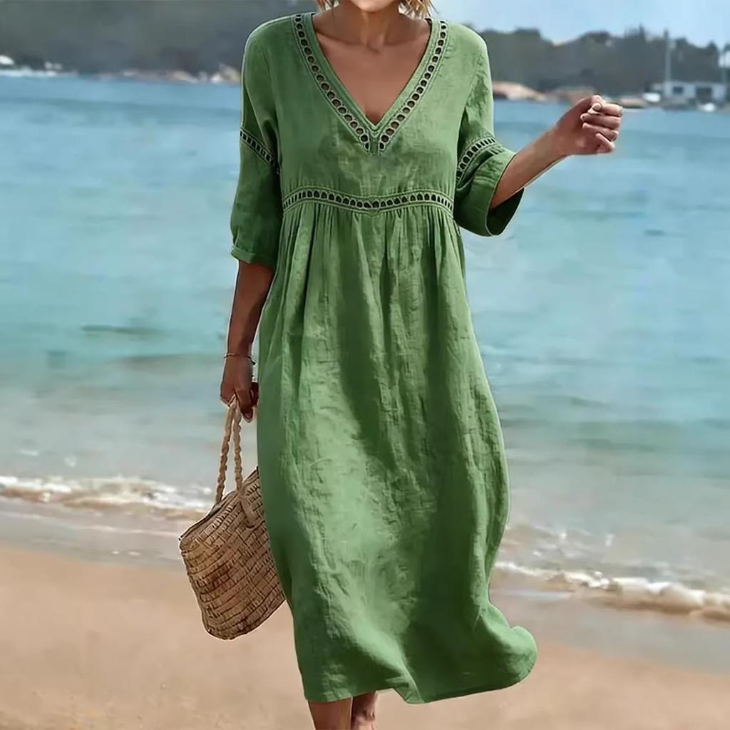 Spring/Summer New Style Elegant Casual V-Neck Solid Color Women's Dress