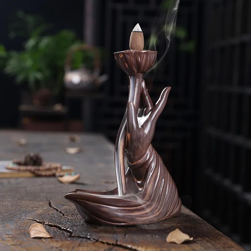 Zen Meditation Lotus Flower Waterfall Incense Burner Fit for Home Yoga Room and Office Decor Indoor Incense Fountain Home Decor