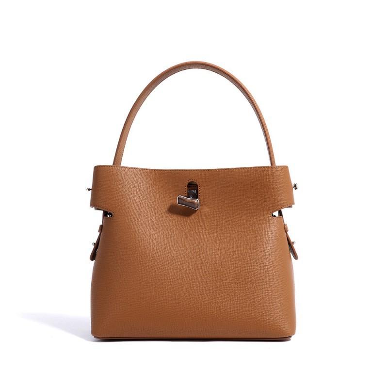 Korean Version Water Bucket Bamboo Knot Bag High-end Women s Leather Handbag Simple Fashionable Versatile Single Shoulder Crossbody 25x13x22cm