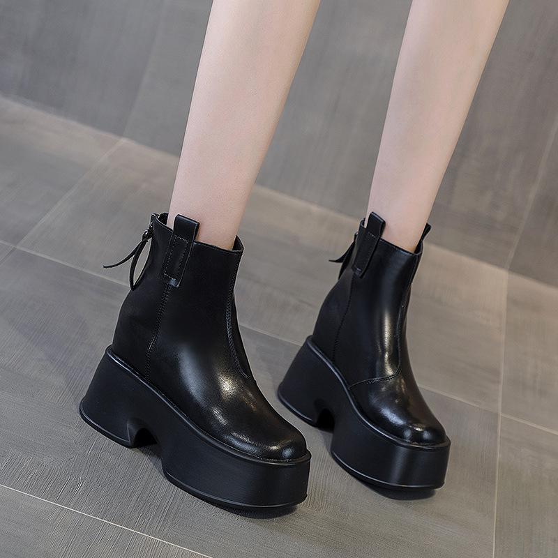Thick-soled Martin Boots for Women In the Autumn and Winter of 2025, the New Super High Heel Height Increase of 11 Cm, Solid Color Fashion Boots Ar