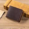 Portofel Bifold Slim pentru Bărbați din Piele Naturală Crazy Horse, Artizanal, Vintage, Suport Carduri din Piele de Vacă, Portmoneu Scurt cu Buzunar pentru Monede