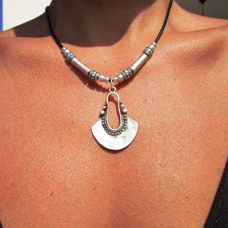 Etniczna Vintage Stop CCB Geometryczny Wisiorek Naszyjnik Damski Bohemian Skórzany Sznurek Naszyjnik Akcesoria do Biżuterii Imprezowej Prezenty