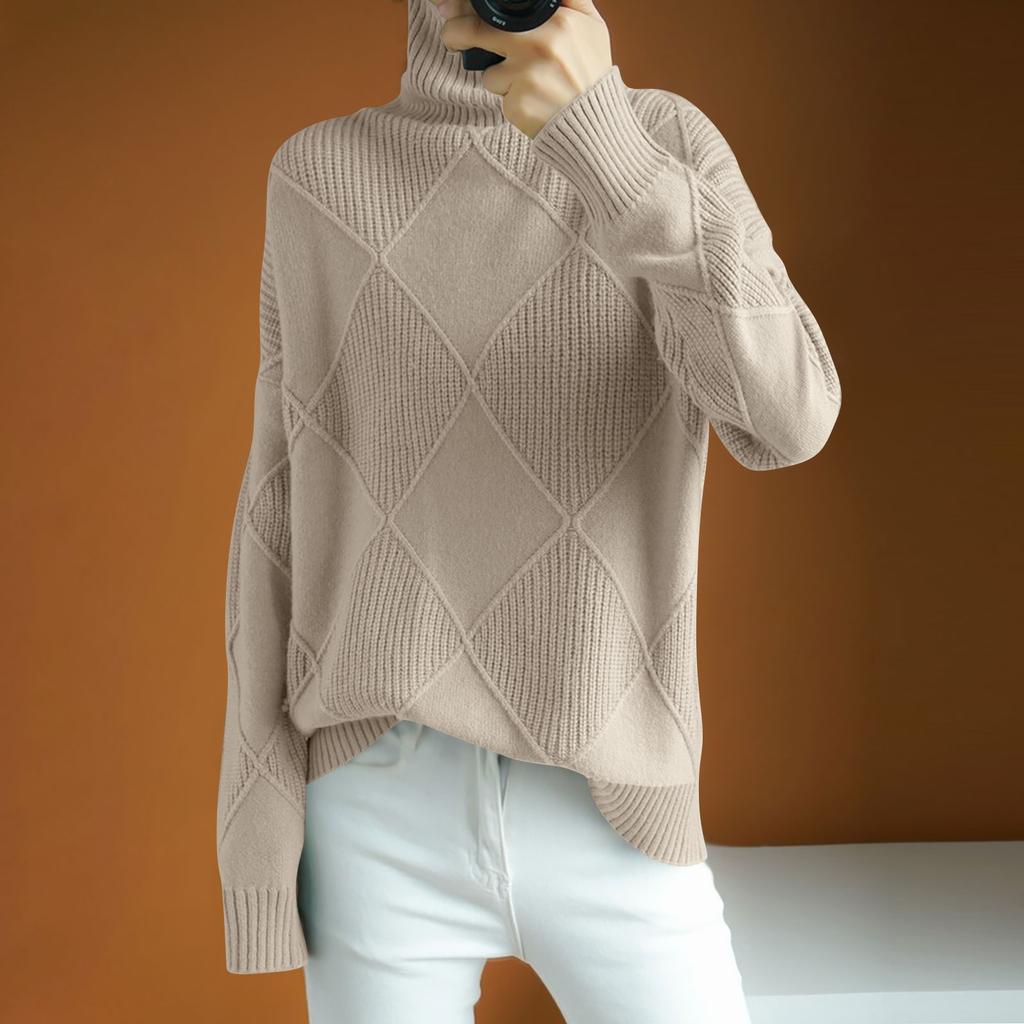 Women's Turtleneck Long Sleeve High Collar Sweaters Solid Color Pullover Tops