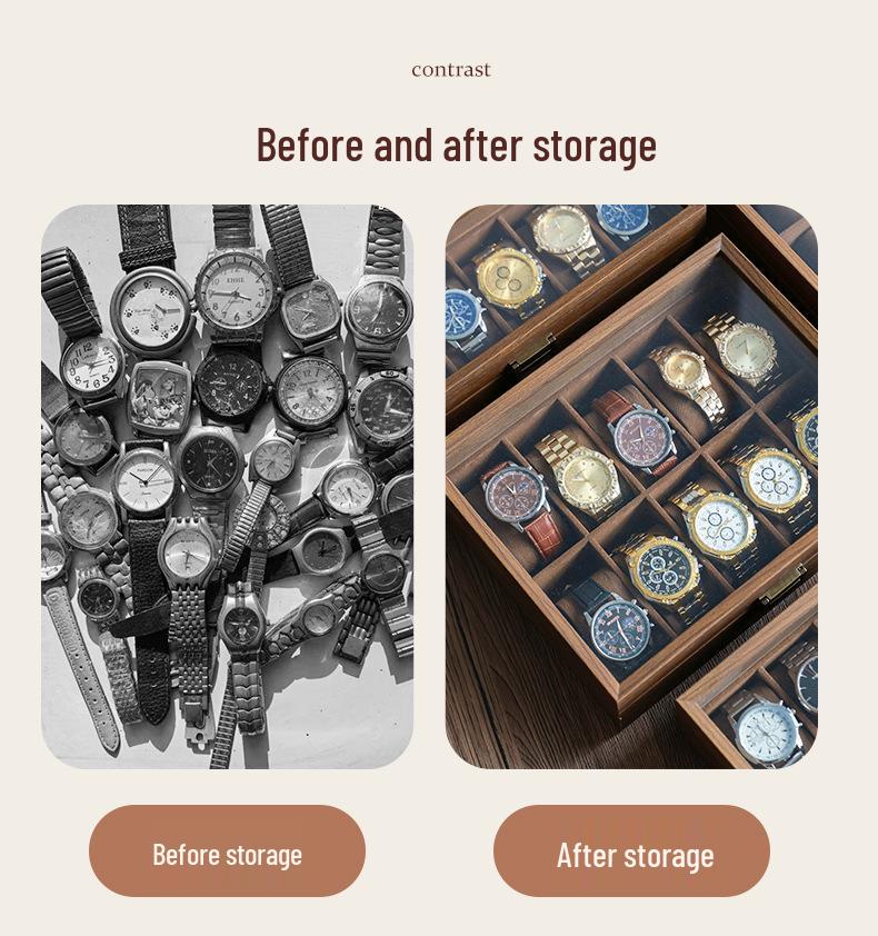 Eleganckie pudełko na zegarki z orzecha włoskiego: Wysoka pojemność, wykwintny design do użytku domowego