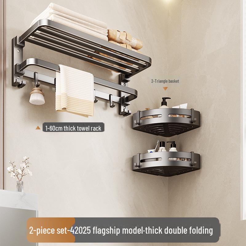 Punch-Free Bathroom Towel Rack and Shelf Kit
