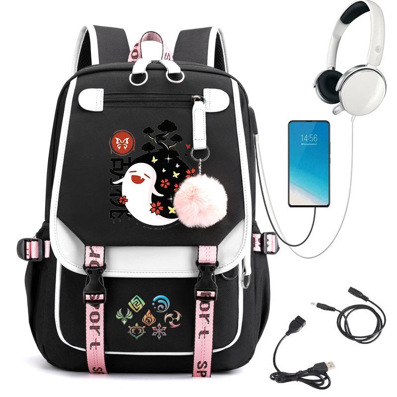 Game Yuanshen Impact Girls School Bag Youth Harajuku Laptop Backpack Black Bag Hu Tao Backpack