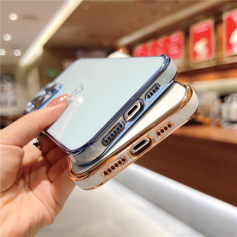 Luxury Square Plating Love Heart Phone Case For iPhone 13 12 Mini 11 Pro Max X XR XS Candy Bnmper On 7 8 Plus SE  Soft Cover