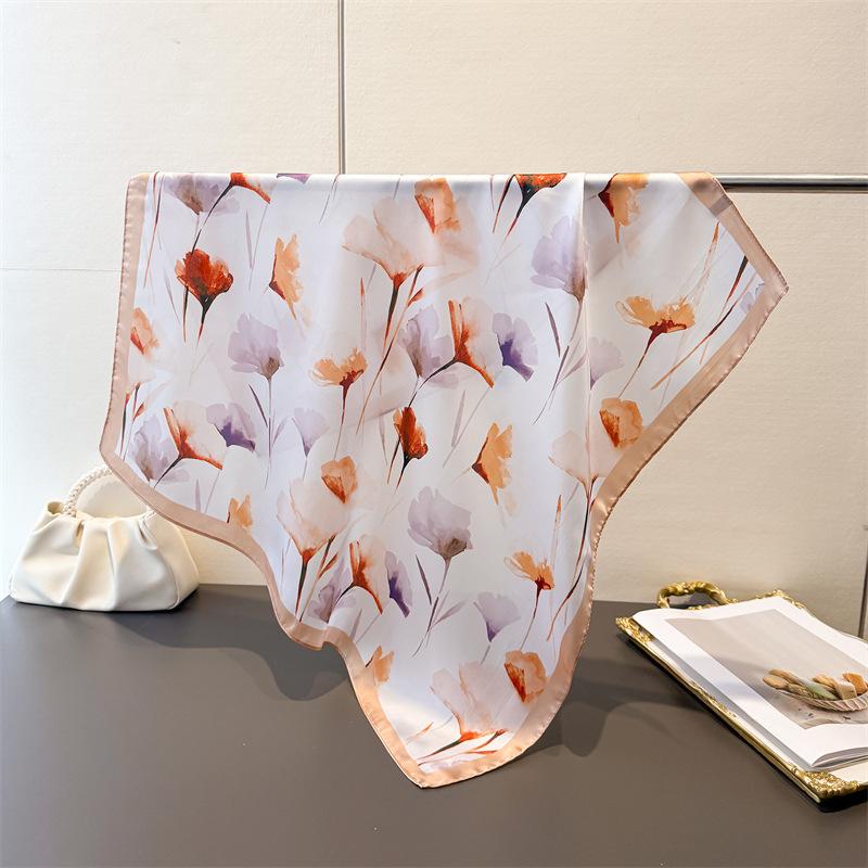 Designer Luxury Bohemian Style Square Scarves Women Silk Scarf Floral Bandana Small Neckties Hairbands Foulard Shawl