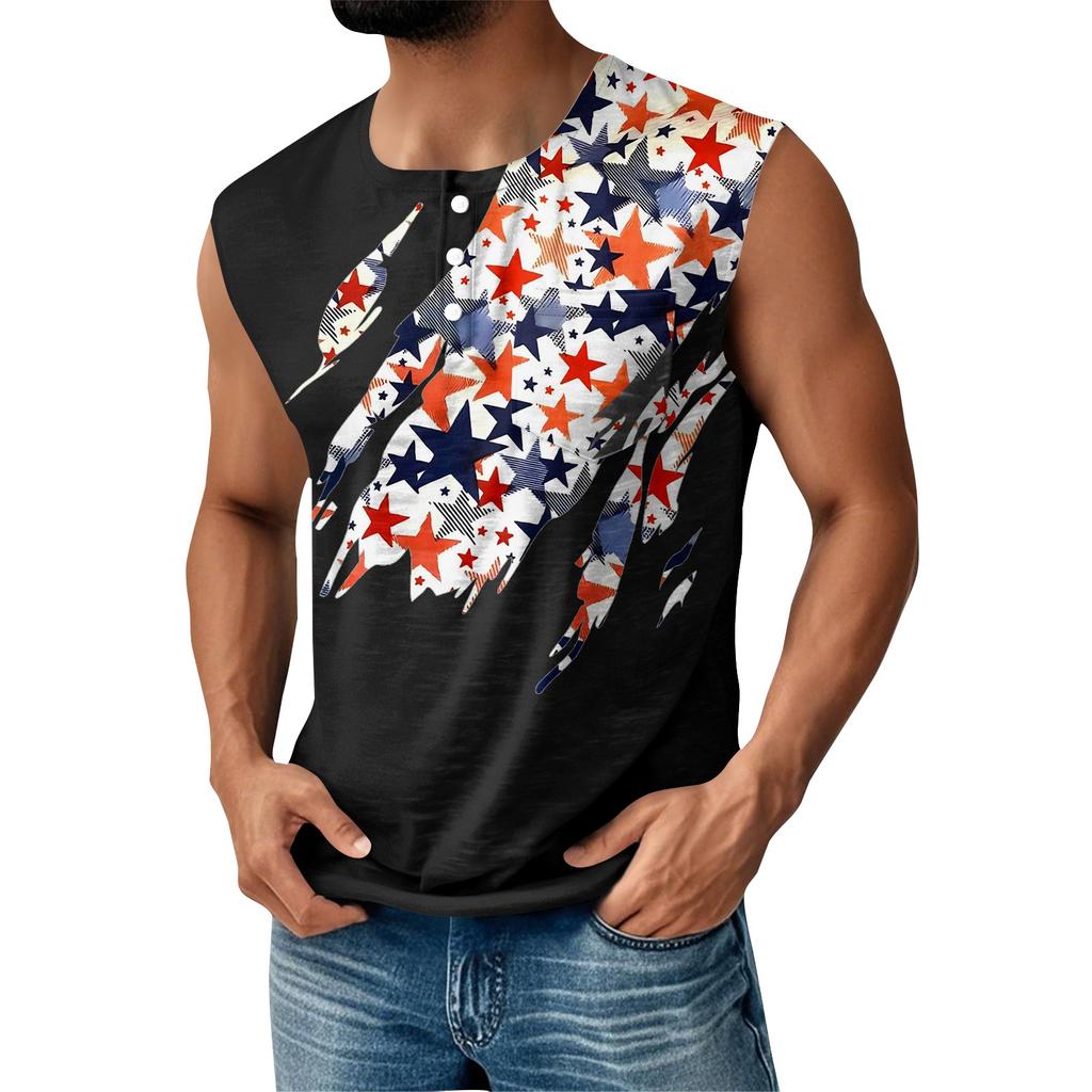 Men's Summer Independence Day Printed Sports Button Pocket Sleeveless Tank Top