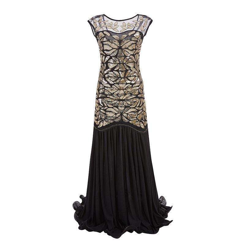 Retro-Pailletten-Perlen-Abendkleid mit Rüschen, 1920er Jahre