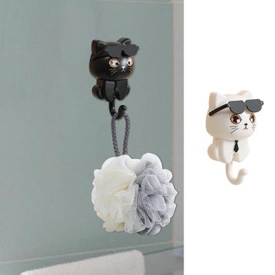 Cartoon Cat Hooks With Sunglasses Gravities Induction Kitten Hooks Self-adhesive Umbrellas Towels Hanger Storage Racks For Wall