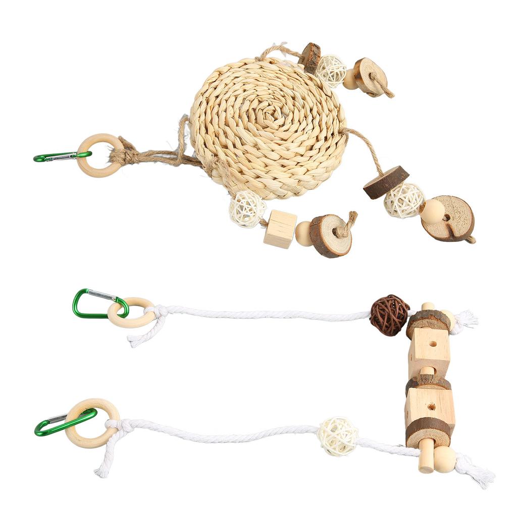 Parrot Swing Hanging Toy Funny Logs Rattan Balls Cotton Rope Bird Corn Husk Swing Toy for Finch