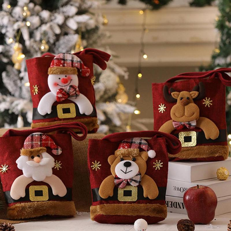 Christmas Decorations Christmas Cloth Bag Backpack Brushed Cloth Gift Bag Old Man Snowman 2024 New Year Gift Candy Bag Snowman Deer Gift Bag CDN