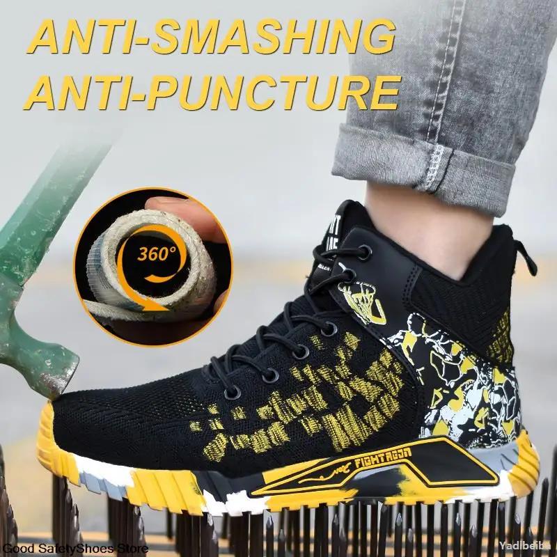 Fashion Work Safety Boots Men Work Shoes Steel Toe Safety Shoes Men Lightweight Indestructible Boots Anti-puncture Work Sneakers Male