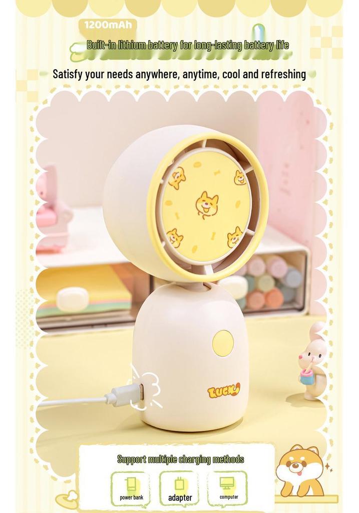 Portable USB Rechargeable Cartoon Fan for Students & Desktops