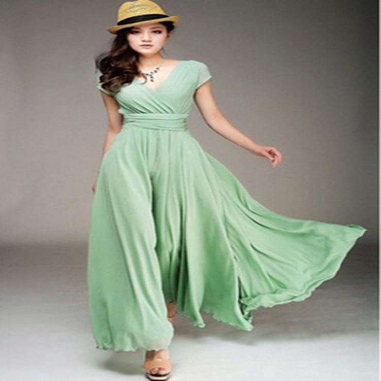 Bohemian V-Neck Short Sleeve Maxi Dress with Gathered Waist