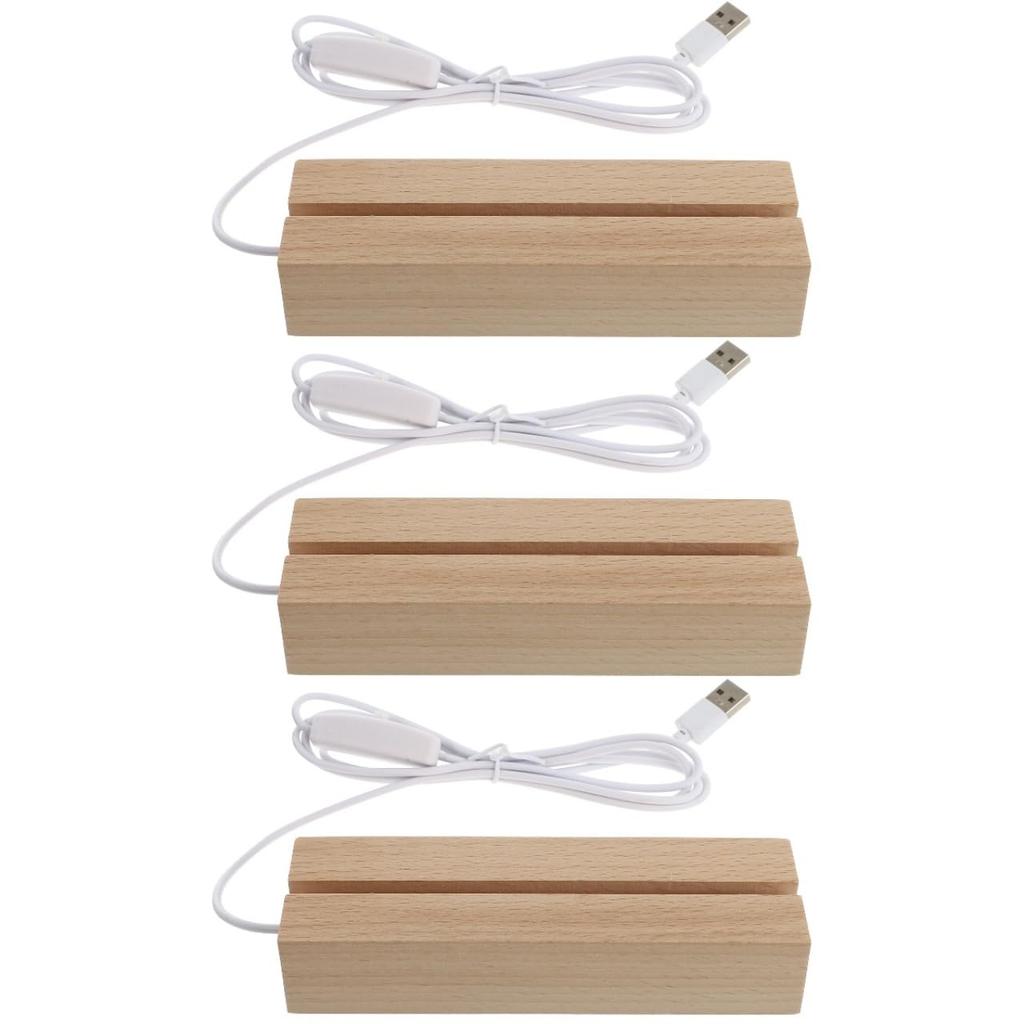 KESYOO Wooden LED Light Base, Set of 3, Made of Beech Wood, 6-inch, Lighting Stand, Base, USB Compatible, Home Use, Display Light Stand
