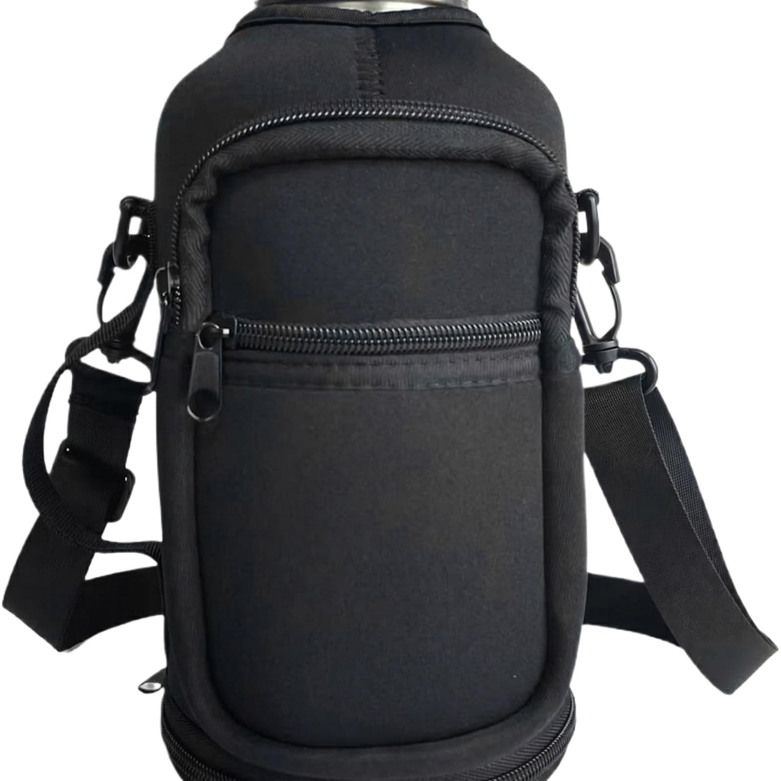

Large Capacity 64oz Space Bottle Sleeve with Phone Pocket Adjustable Strap Durable Insulated Cover for Outdoor and Travel Use One Size чорний