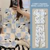 Japanese Kitty Cat Pajamas Women's Summer Thin Short-sleeved Trousers Loose Plus Size Girl Raw Loungewear Set