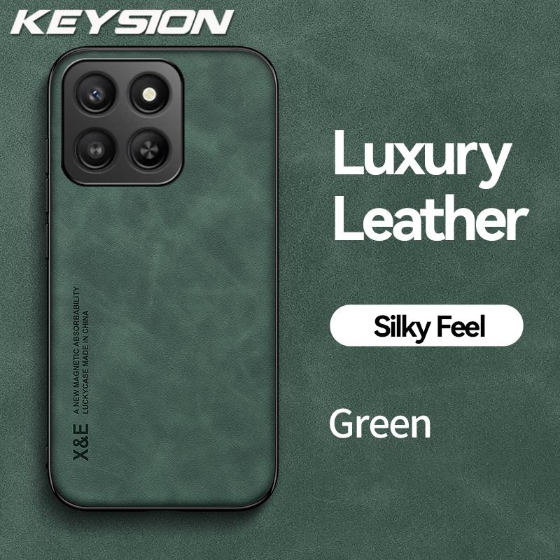 KEYSION Luxury Retro PU Leather Case for HONOR 400 Smart 5G Soft Silicone+PC Shockproof Phone Back Cover for Huawei Honor X7d 5G