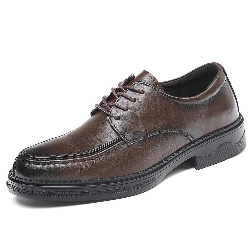 Leather Shoes Men's Spring Business Dress High-end Sense Casual Commuting Leather Soft Sole Black Men's Wedding Groom Shoes